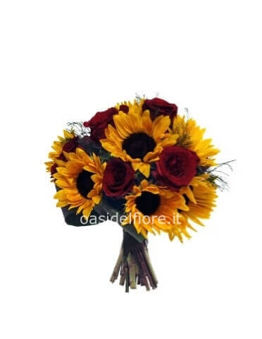 Bouquet di girasoli,rose rosse